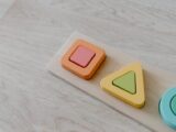 Close-up of a colorful wooden puzzle toy, ideal for sustainable learning.