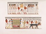 Ancient egyptian funeral procession with figures and hieroglyphs