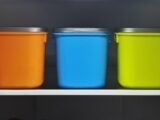 orange, blue, and green plastic containers